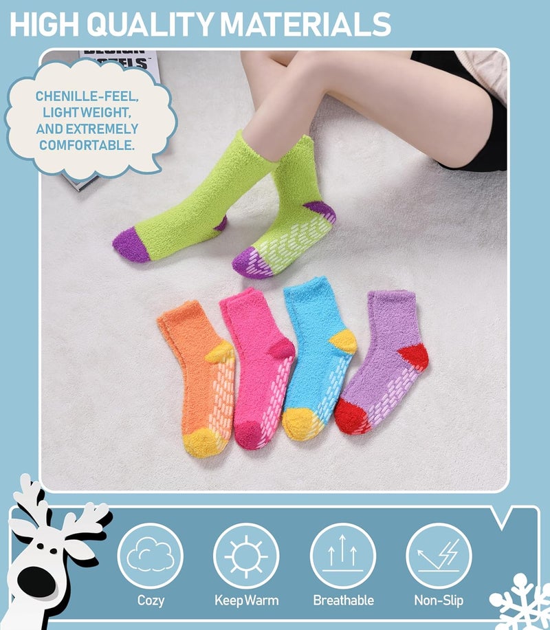 Yebing Store Non Slip Hospital Socks for Women with Grips Fuzzy Cozy Anti Skid Slipper Socks Winter Warm Soft Fluffy Sleep Socks - Image 5